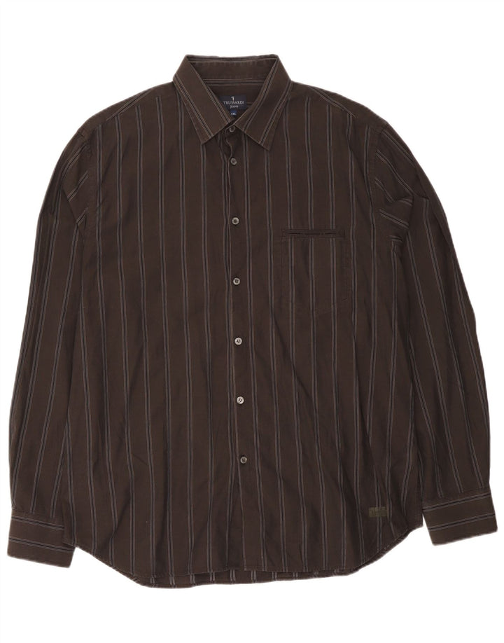 Trussardi Jeans herreskjorte 2XL brun stribet bomuld