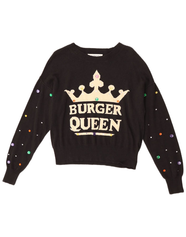 Wildfox Womens Oversized Crop Boat Neck Jumper Sweater UK 6 XS Sort