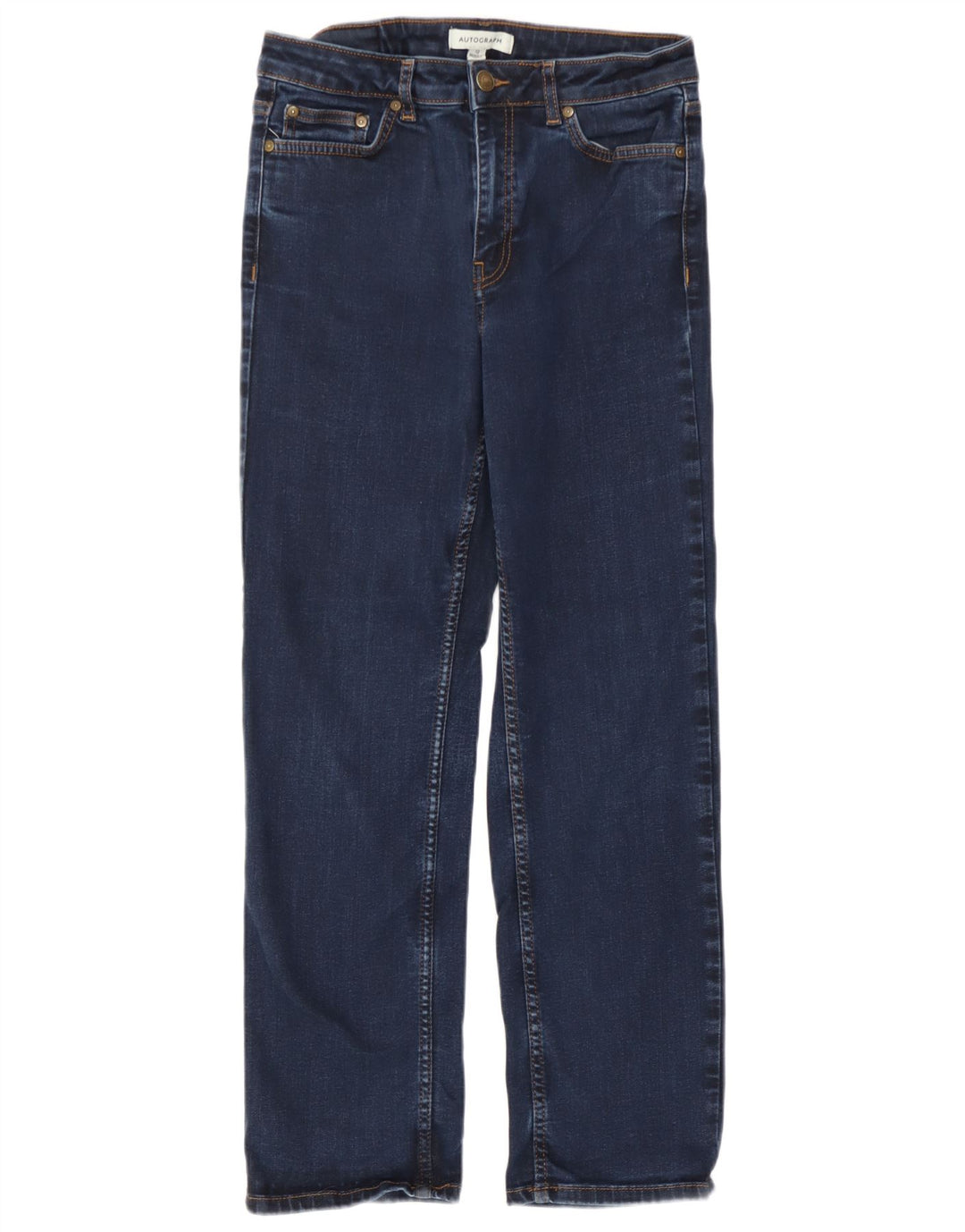 Marks & Spencer Dame Straight Jeans UK 12 Medium W30 L27 Marineblå Bomuld