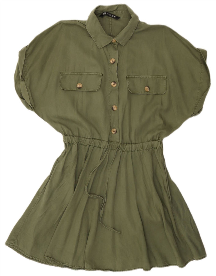 Zara Dame A-Line Kjole UK 12 Medium Khaki