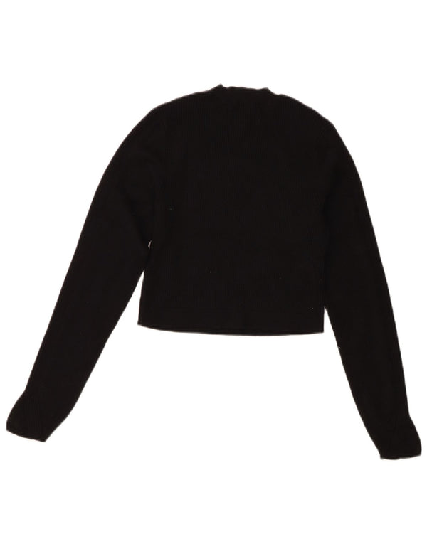 Jack Wills Womens Crop Crew Neck Jumper Sweater UK 10 Small Black Viscose