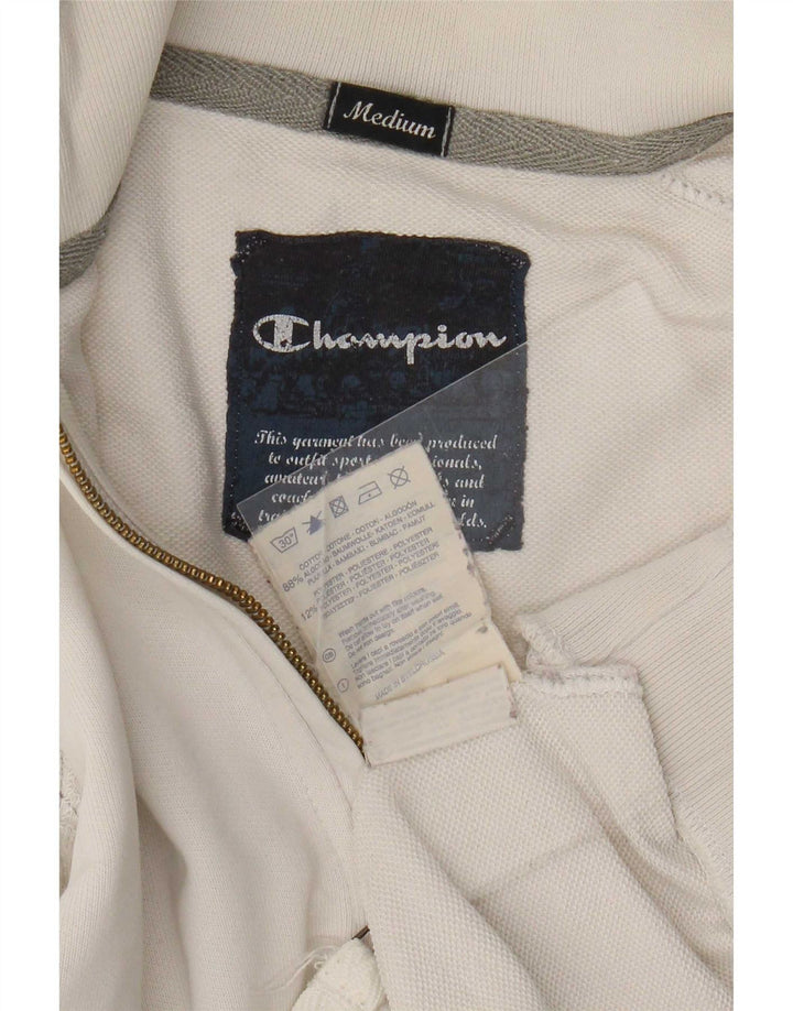 Champion Herre Zip Neck Sweatshirt Jumper Medium Hvid Bomuld