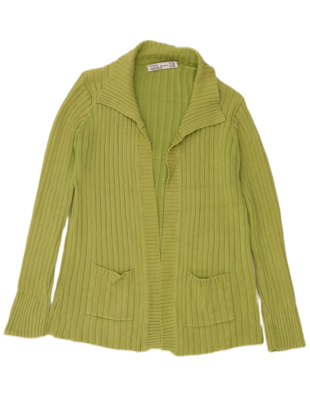 Zara Womens Open Cardigan Sweater UK 14 Medium Green Bomuld