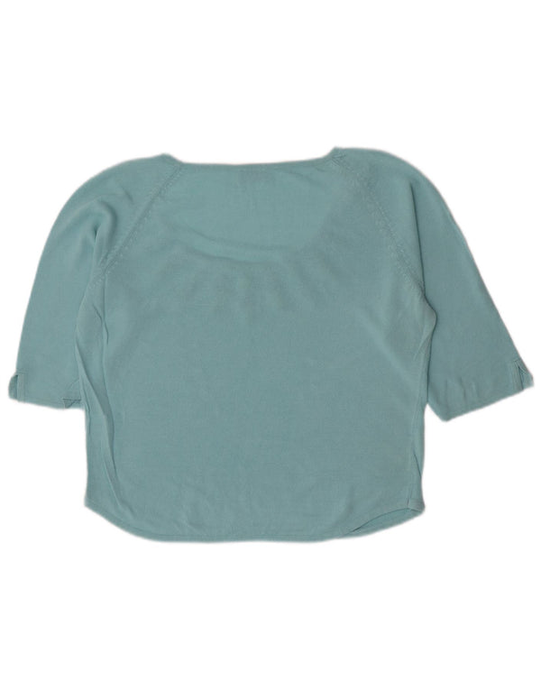 Oasis Womens Crop Top 3/4 ærme UK 16 Large Blue Floral Cotton