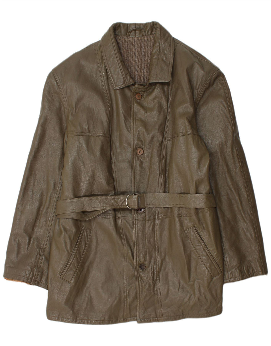 Vintage Herre Læderjakke UK 40 Stor Khaki Læder