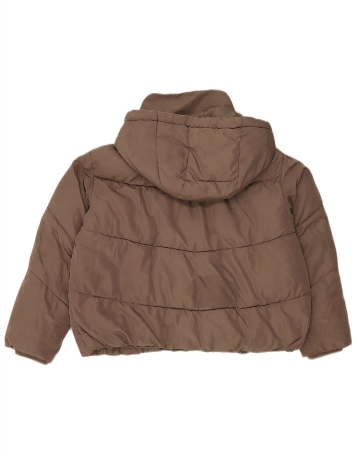 Zara Dame Hætte Oversized Polstret Jakke UK 14 Medium Brun Polyester
