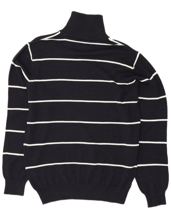 Vintage herre lynlås-hals sweater 2XL marineblå stribet merinould