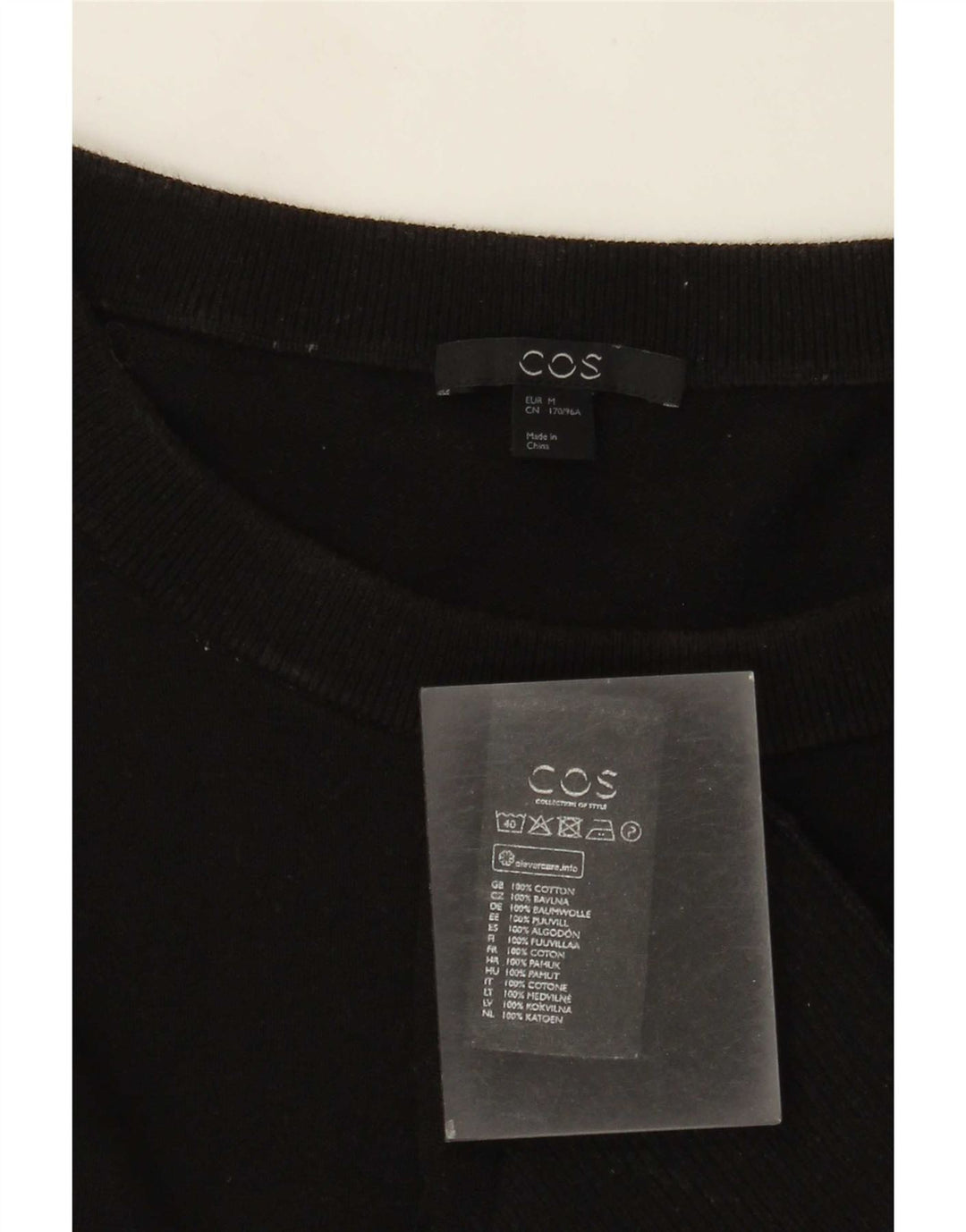 Cos Dame Boat Neck Jumper Sweater UK 14 Medium Sort Bomuld