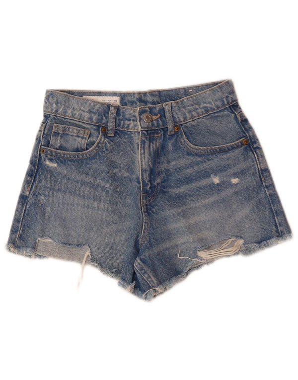 Zara Girls Distressed Denim Shorts 11-12 år W26 Blue Cotton