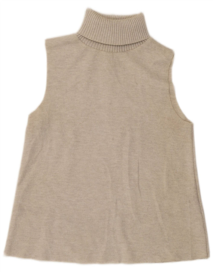 Zara Dame Roll Neck Vest Tank Top UK 12 Medium Beige Polyester