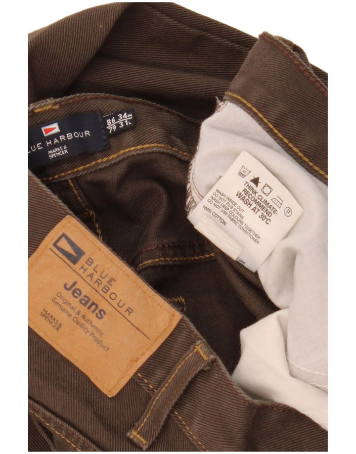 Marks & Spencer Herre Blue Harbor Straight Jeans W34 L31 Brun Bomuld