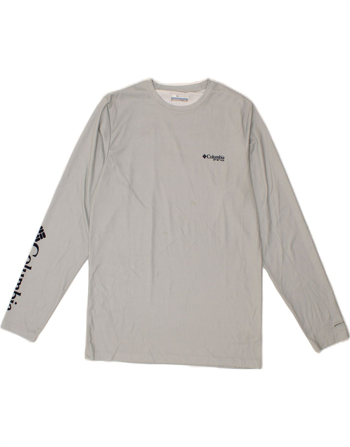 COLUMBIA Mens Graphic Top Long Sleeve Small Grey Polyester Vintage Columbia and Second-Hand Columbia from Messina Hembry 