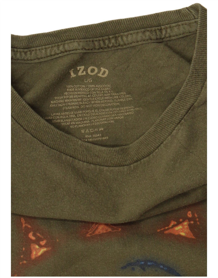 Izod Herre Grafisk T-Shirt Top Stor Khaki Bomuld