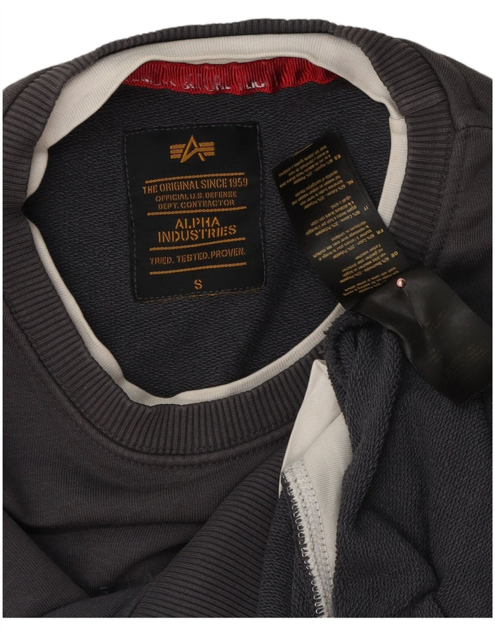 Alpha Industries Grafisk sweatshirt til mænd, lille grå bomuld