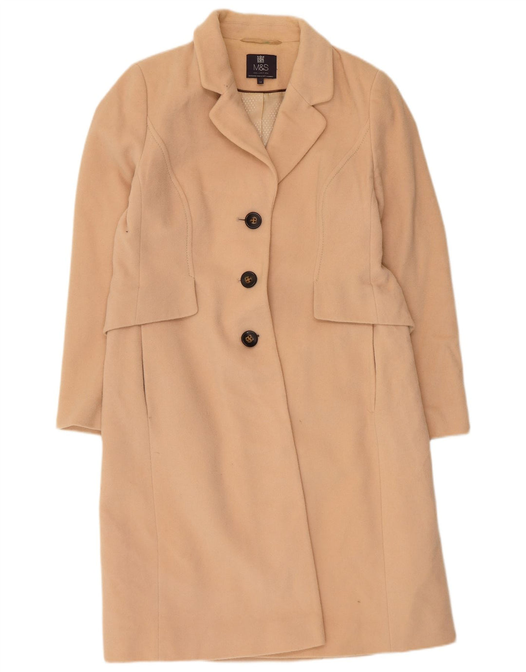 Marks & Spencer Dameoverfrakke UK 14 Medium Beige Uld