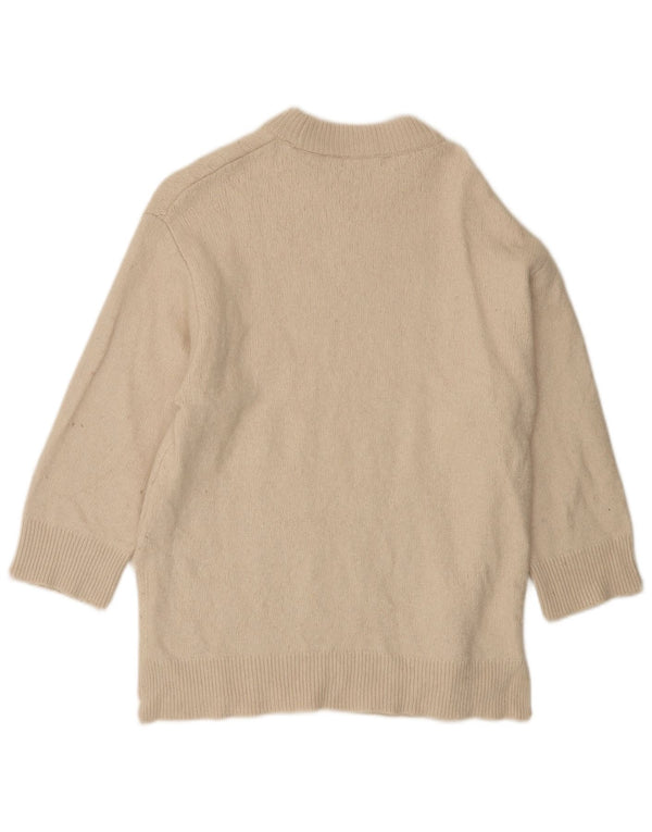 Zara Dame 3/4-ærmet Oversized Boat Neck sweater UK 10 Small Beige