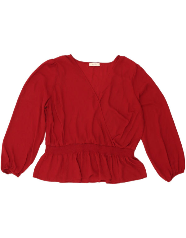 Oasis Dame Langærmet Bluse Top UK 22 3XL Burgundy Polyester