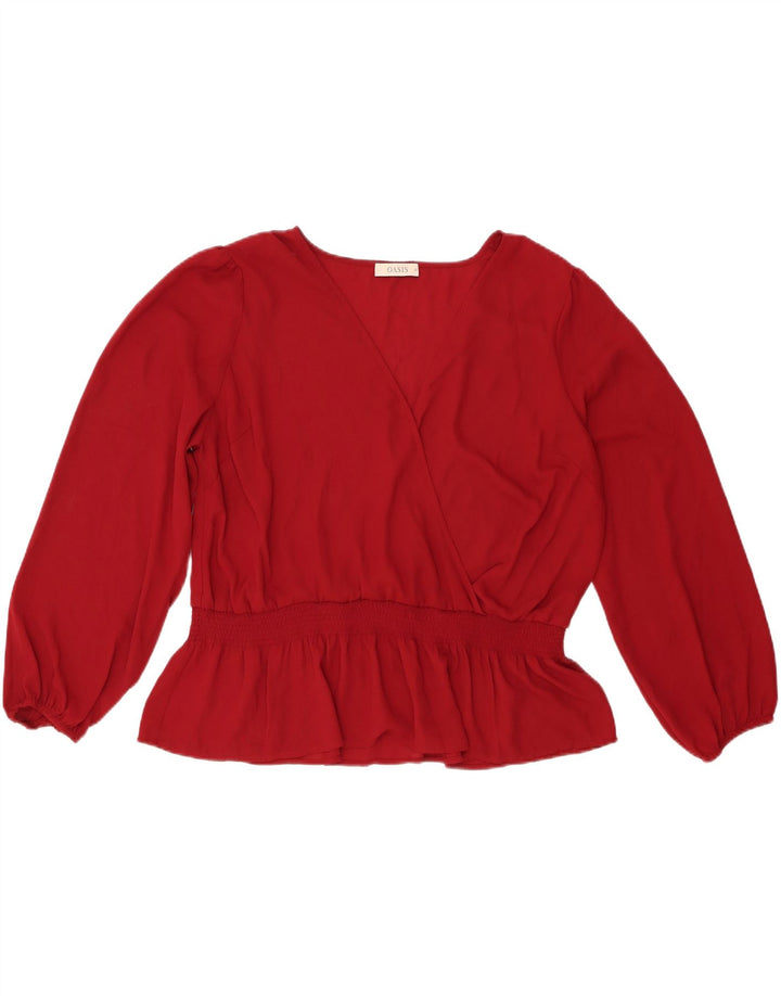 Oasis Dame Langærmet Bluse Top UK 22 3XL Burgundy Polyester