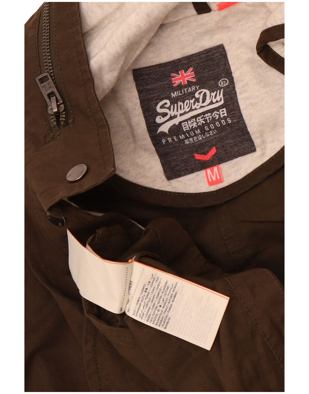 Superdry Bomberjakke med hætte til kvinder UK 14 Medium Khaki Bomuld
