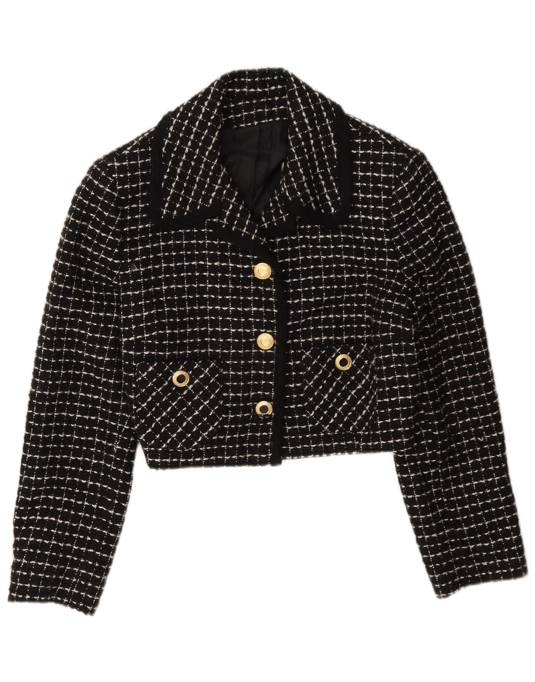 Vintage Dame 3-knaps Crop Blazer Jacket IT 42 Medium Black Check