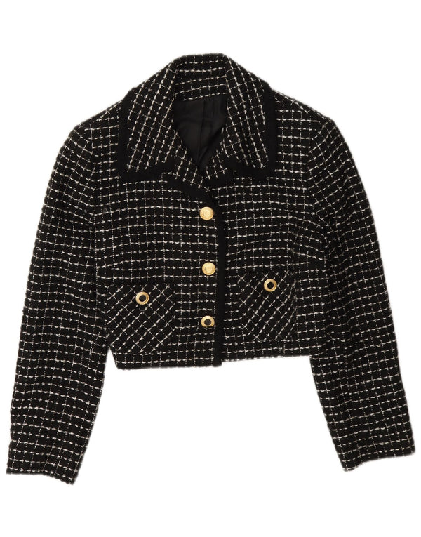 Vintage Dame 3-knaps Crop Blazer Jacket IT 42 Medium Black Check
