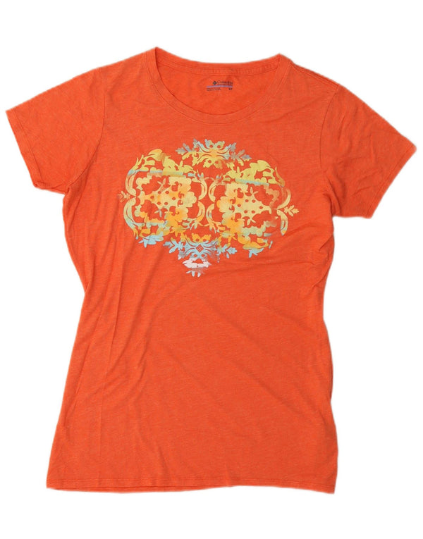 Columbia Womens Grafisk T-Shirt Top UK 10 Small Orange Paisley Cotton