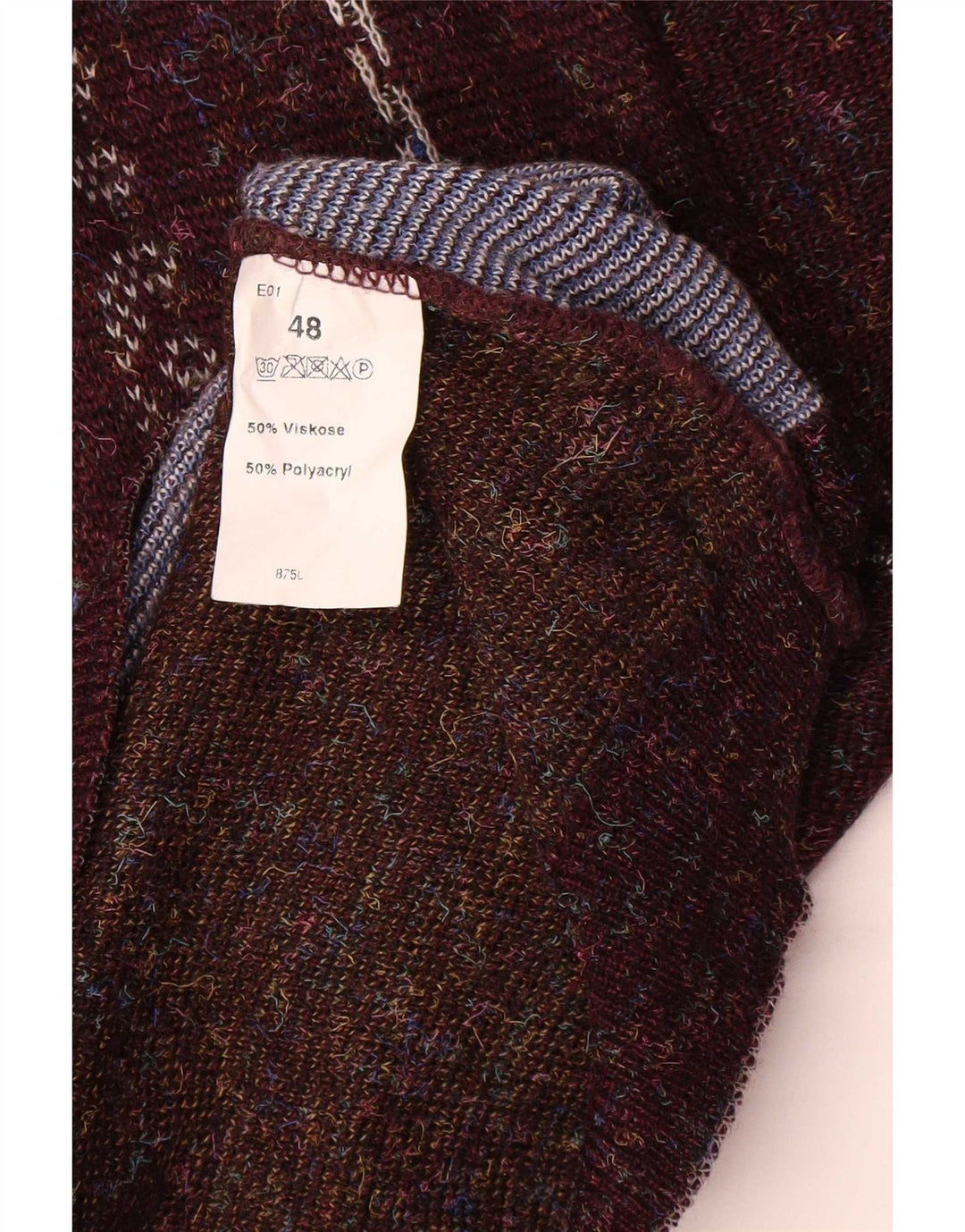 Vintage Herre V-hals sweater IT 48 Medium Brun Geometrisk Polyacryl