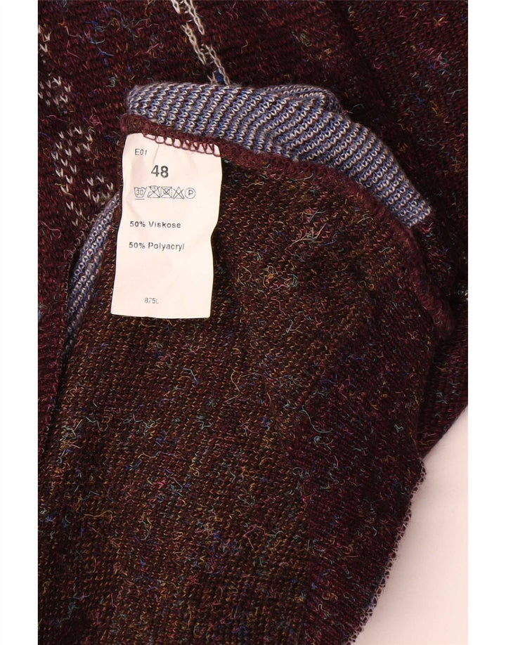 Vintage Herre V-hals sweater IT 48 Medium Brun Geometrisk Polyacryl