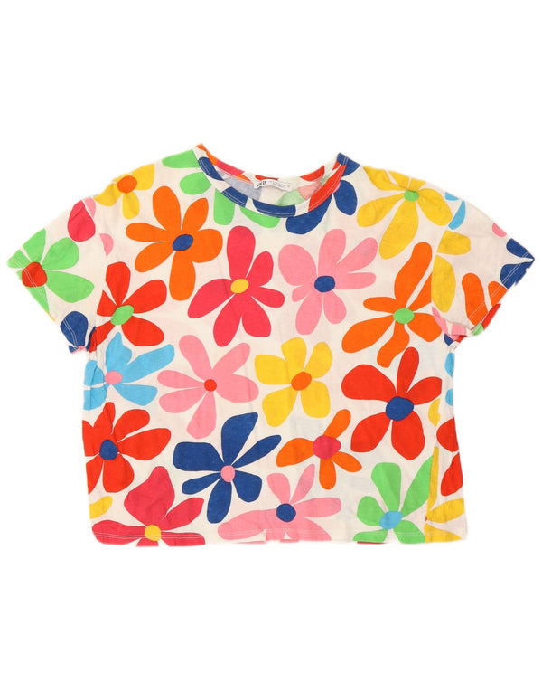 Zara Womens Crop Oversized T-Shirt Top UK 10 Small Multicolored Floral