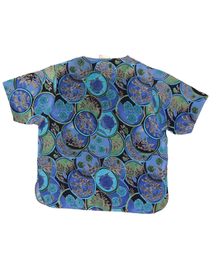 Vintage Dame Bluse Top UK 16 Large Blue Floral Silke