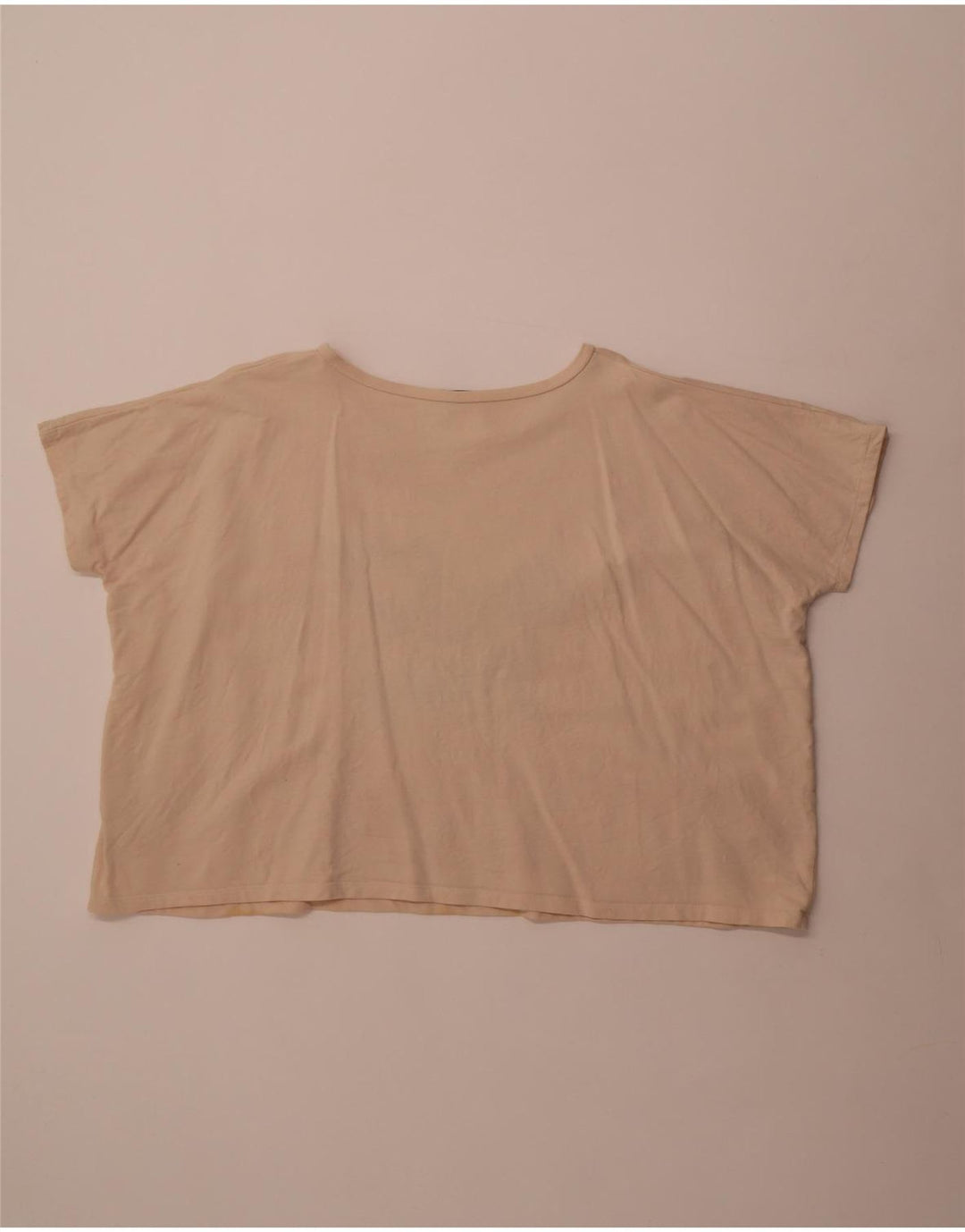 French Connection Dame Crop Grafisk T-Shirt Top UK 14 Medium Beige Bomuld