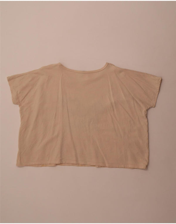 French Connection Dame Crop Grafisk T-Shirt Top UK 14 Medium Beige Bomuld