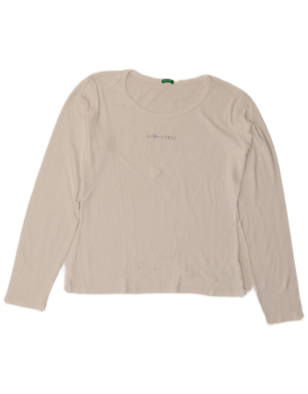 BENETTON Womens Graphic Top Long Sleeve UK 10 Small White