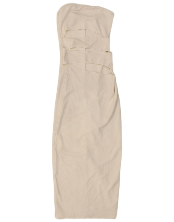 Zara Womens Cut Out Stropløs Bodycon Kjole UK 12 Medium White