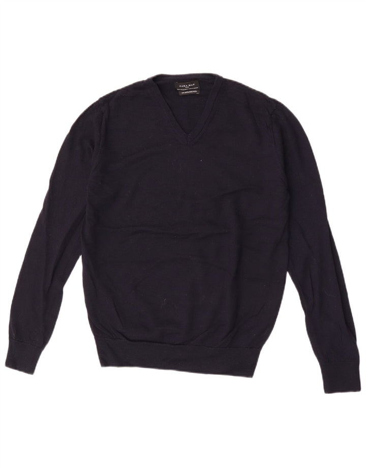 Zara Herre V-hals sweater Medium Marineblå Uld
