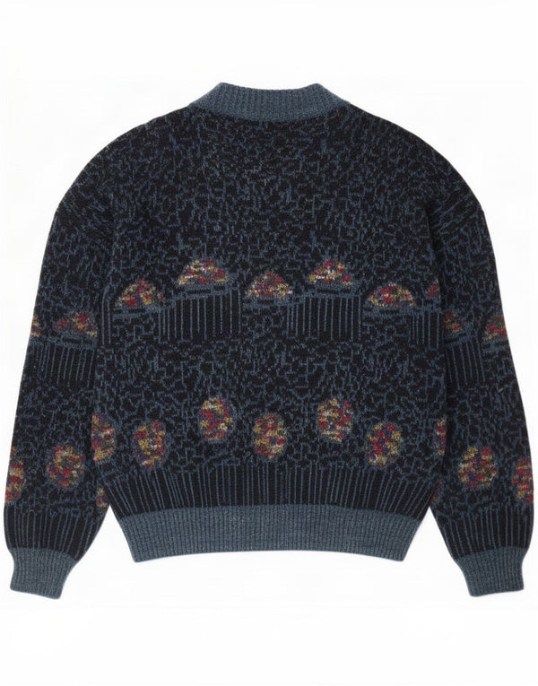 Vintage herre cardigan sweater IT 52 Stor blå geometrisk uld