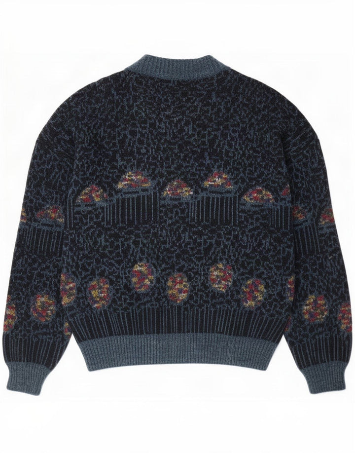 Vintage herre cardigan sweater IT 52 Stor blå geometrisk uld