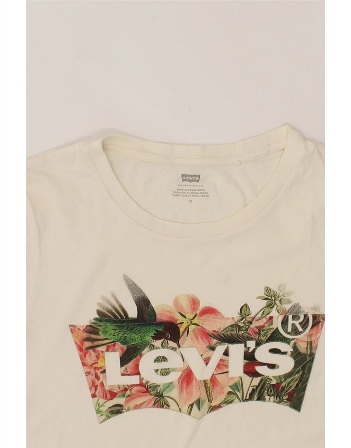 LEVI'S Womens Graphic T-Shirt Top UK 14 Medium White Cotton Vintage Levi's and Second-Hand Levi's from Messina Hembry 