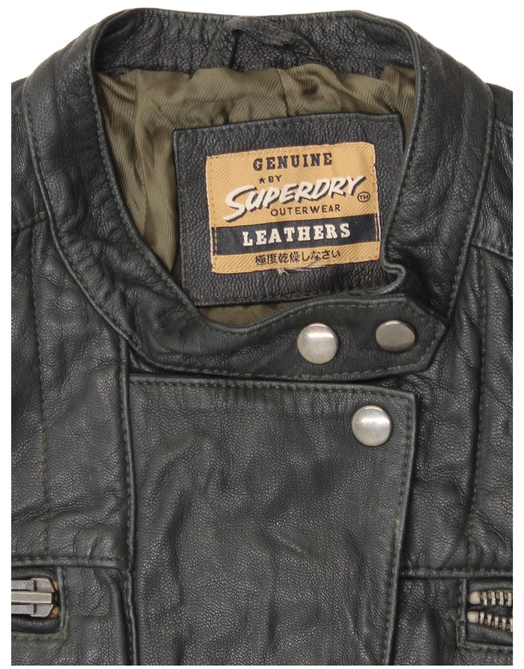 SUPERDRY Dame Læderjakke UK 14 Medium Sort Læder