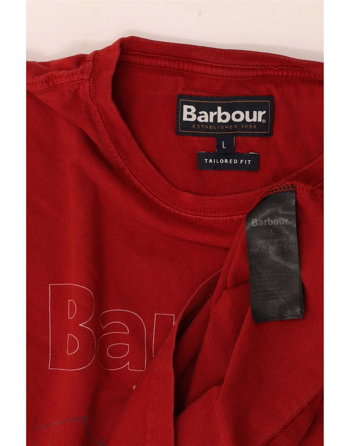Barbour Herre Skræddersyet Fit Grafisk T-Shirt Top Stor Rød Bomuld
