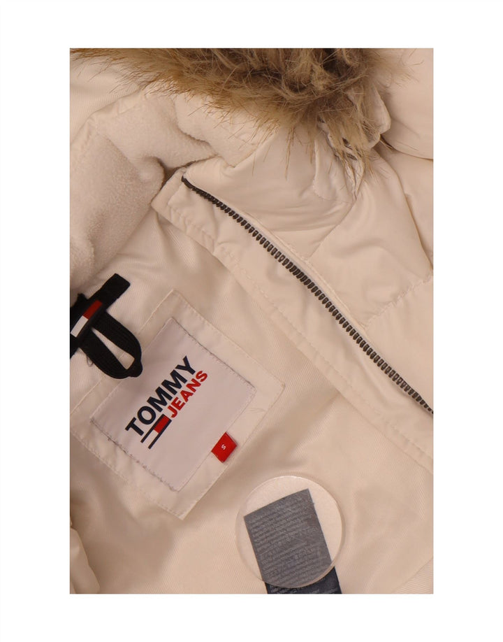 TOMMY HILFIGER Womens Hooded Padded Jacket UK 10 Small White Polyester