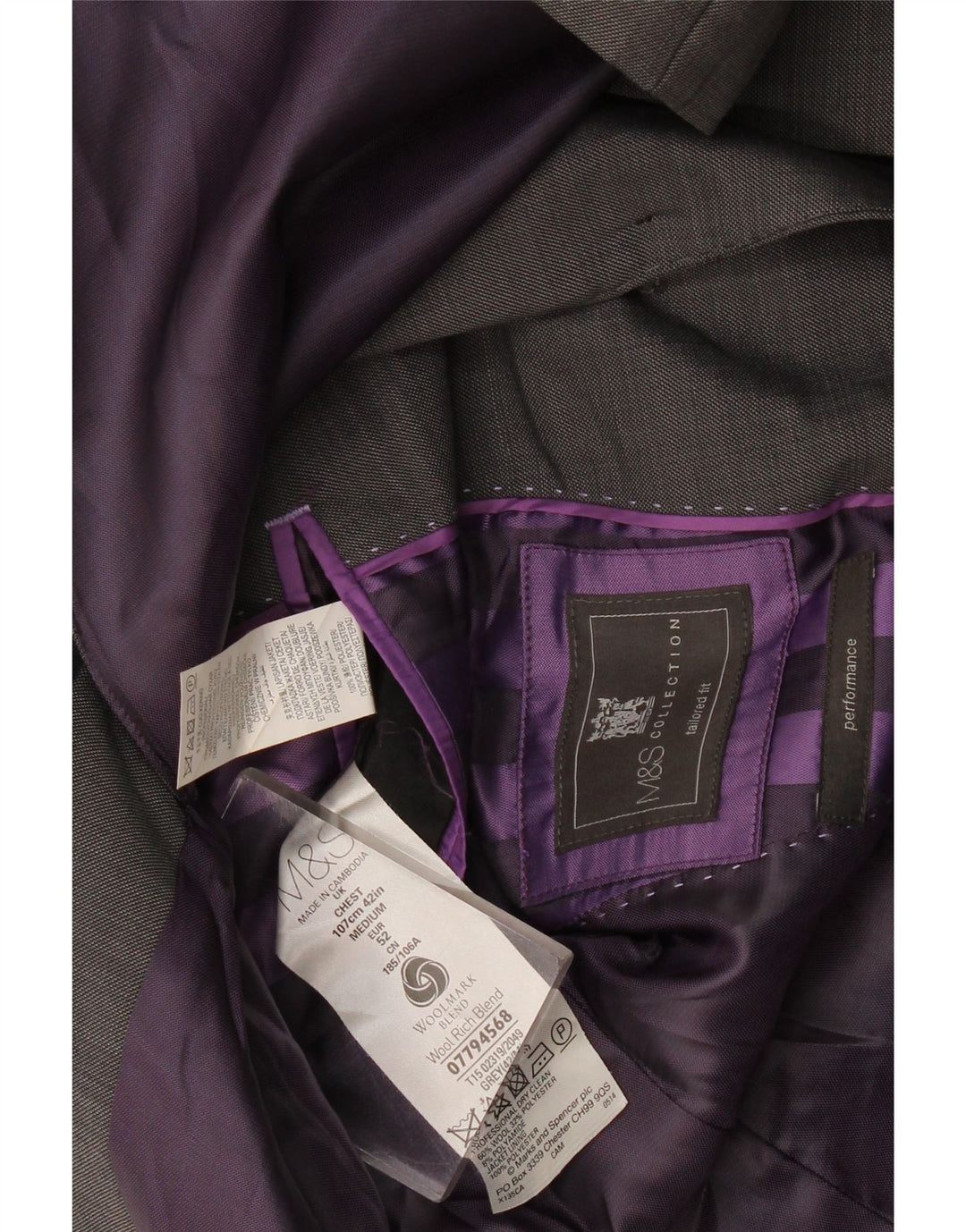 Marks & Spencer herre skræddersyet pasform 2-knaps blazerjakke IT 52 XL grå uld