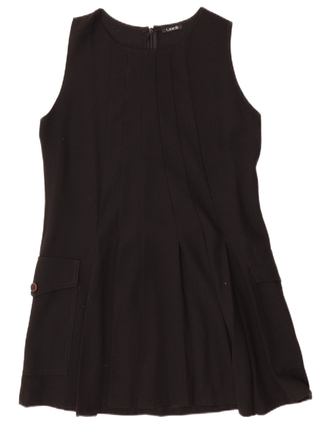 Vintage Kvinders Ærmeløs A-Line Kjole UK 12 Medium Sort Uld