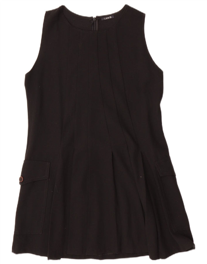 Vintage Kvinders Ærmeløs A-Line Kjole UK 12 Medium Sort Uld