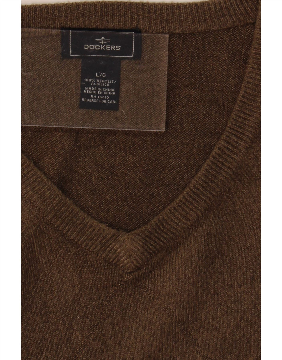 DOCKERS Mens V-Neck Jumper Sweater Large Brown Acrylic Vintage Dockers and Second-Hand Dockers from Messina Hembry 