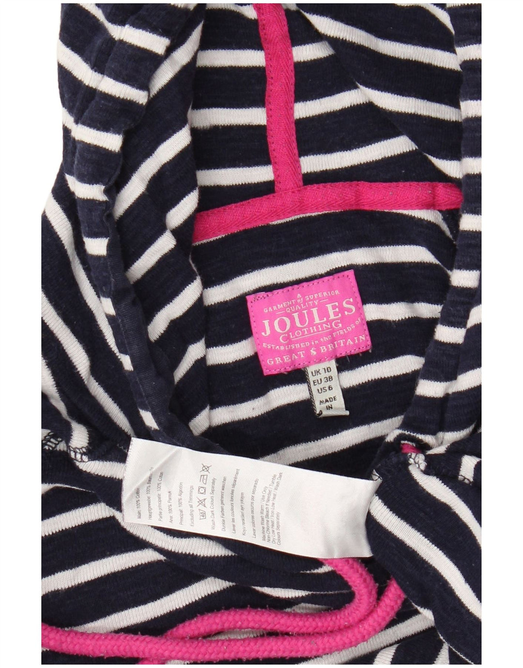 Joules Dame hættetrøje Langærmet UK 10 Lille marineblå stribet bomuld