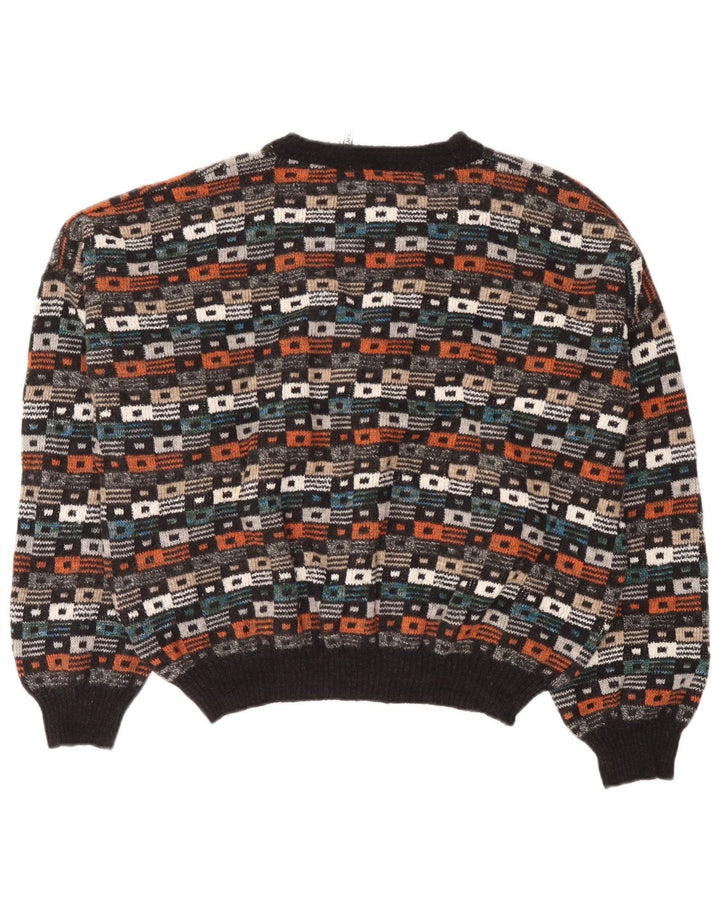Vintage herre sweater med rund hals IT 54 XL flerfarvet geometrisk uld