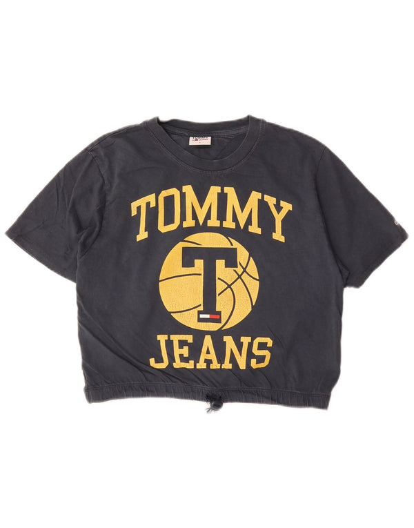Tommy Hilfiger Dame Crop Grafisk T-Shirt Top UK 10 Small Navy Blue Bomuld