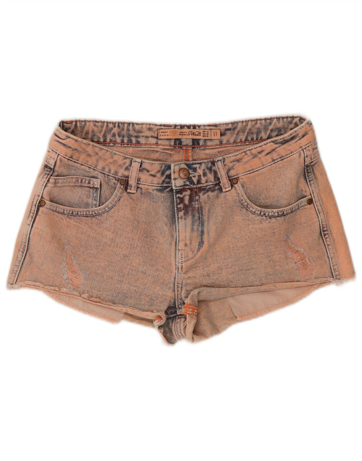 Zara Dame Denim Distressed Hot Pants EU 40 Medium W30 Pink