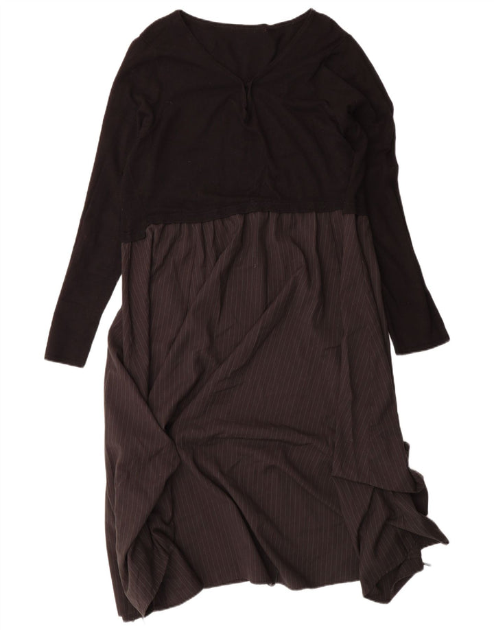 VINTAGE Womens Long Sleeve Shift Dress UK 12 Medium Black Pinstripe